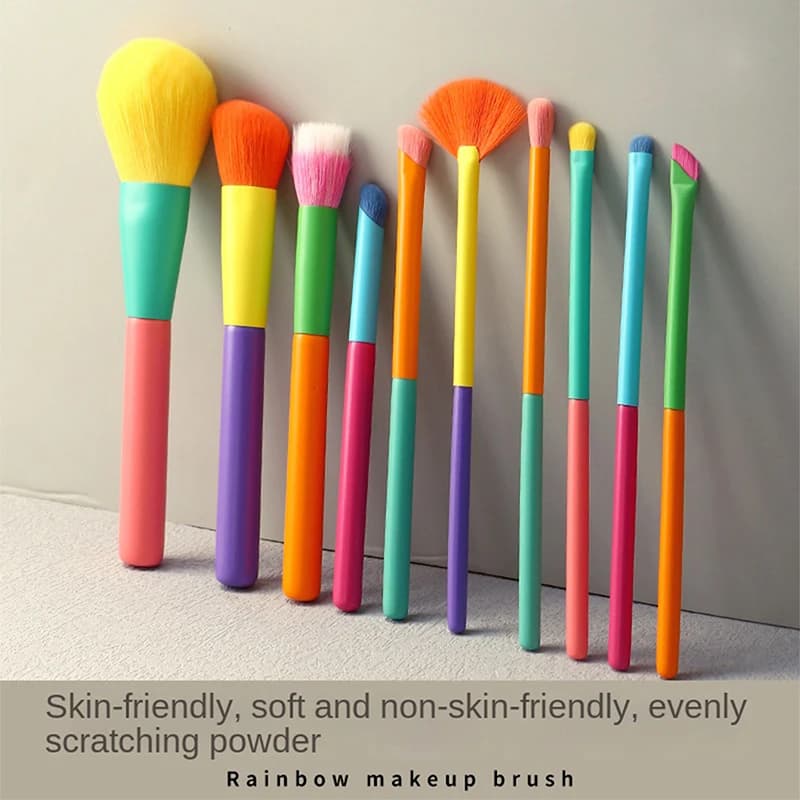 Set of 10 piece rainbow makeup brushes and brush holder for storing fun cartoon dinosaur eggs Suitable for professional makeup or be