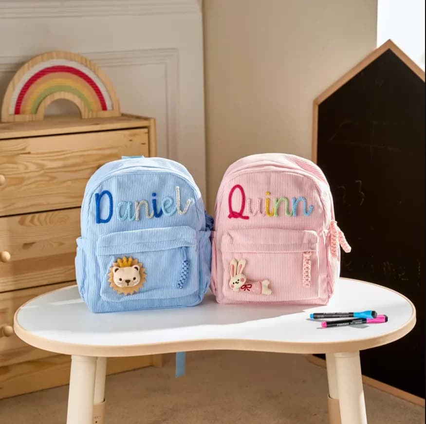 Personalized Corduroy Toddlers Backpack: Custom Name School Bag, Children's Day Gift, Back to School Gift for Kids with Animals