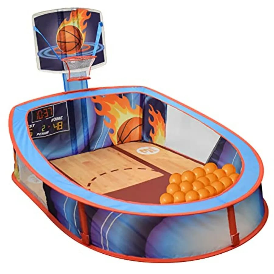 Large Basketball Sport Pop Up Ball Tent with Basketball Hoop and 20 Soft Balls for Toddler,Folds for Easy Storage