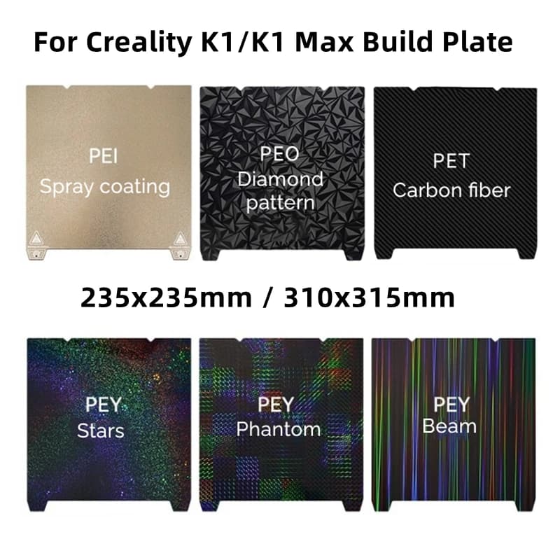 Per Creality K1/K1C/K1 Max Piastra di Costruzione PEI Lamiera di Acciaio PET PEO PEY Letto Riscaldato Liscio 235x235mm 310x315 Ender 3 S1 Ender 3 V3 Se