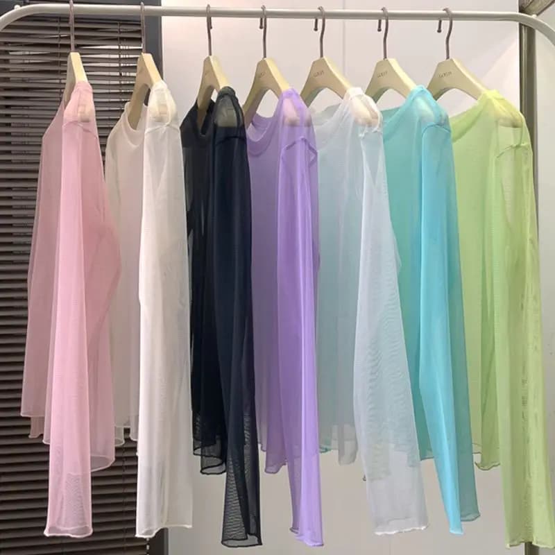 Women's mesh t-shirts with sun protection Kpop Kawaii Y2K, cute pink t-shirt, sexy, summer, vintage, cheap, streetwear, lace top