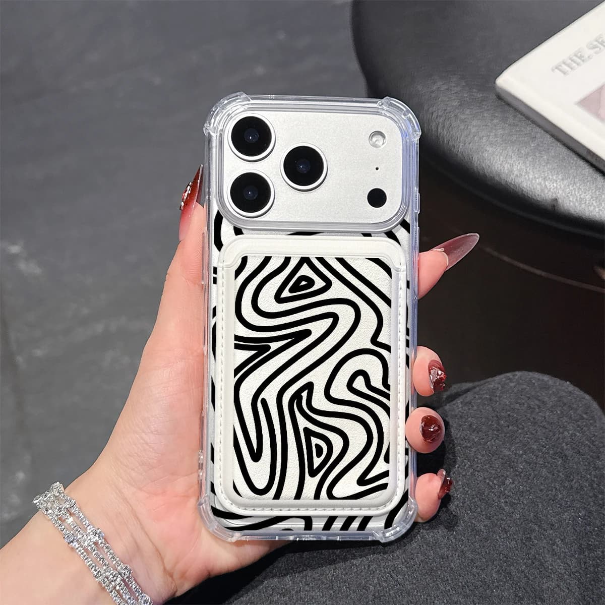 Black Swirl Phone Case For iPhone 17 16 15 14 13 Pro Max Plus Wallet Pocket Transparent Soft TPU for Magnetic Phone Case
