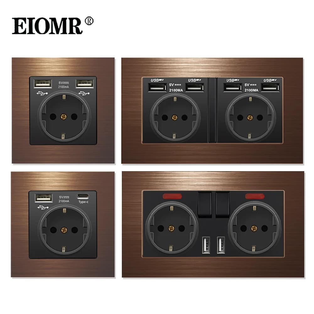 EIOMR 16A EU Interruttore della luce da parete e prese elettriche Serie F2 Pannello in lega di alluminio rossa Spina da muro USB TV Computer Prese Rj45