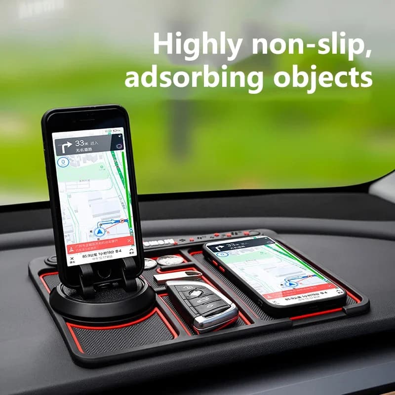 Tappetino Antiscivolo per Auto con Supporto Telefono Rotante, Cuscino Portaoggetti GPS e Slot per Tessera di Parcheggio - Accessori Interni