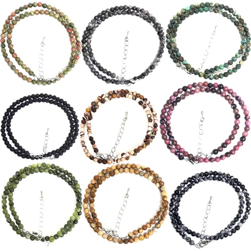 4mm Pietra naturale Malachite quarzo opale lava vulcanica Perle rotonde Collane Donna Uomo Trendy Choker Gioielli classici Regalo 16 pollici