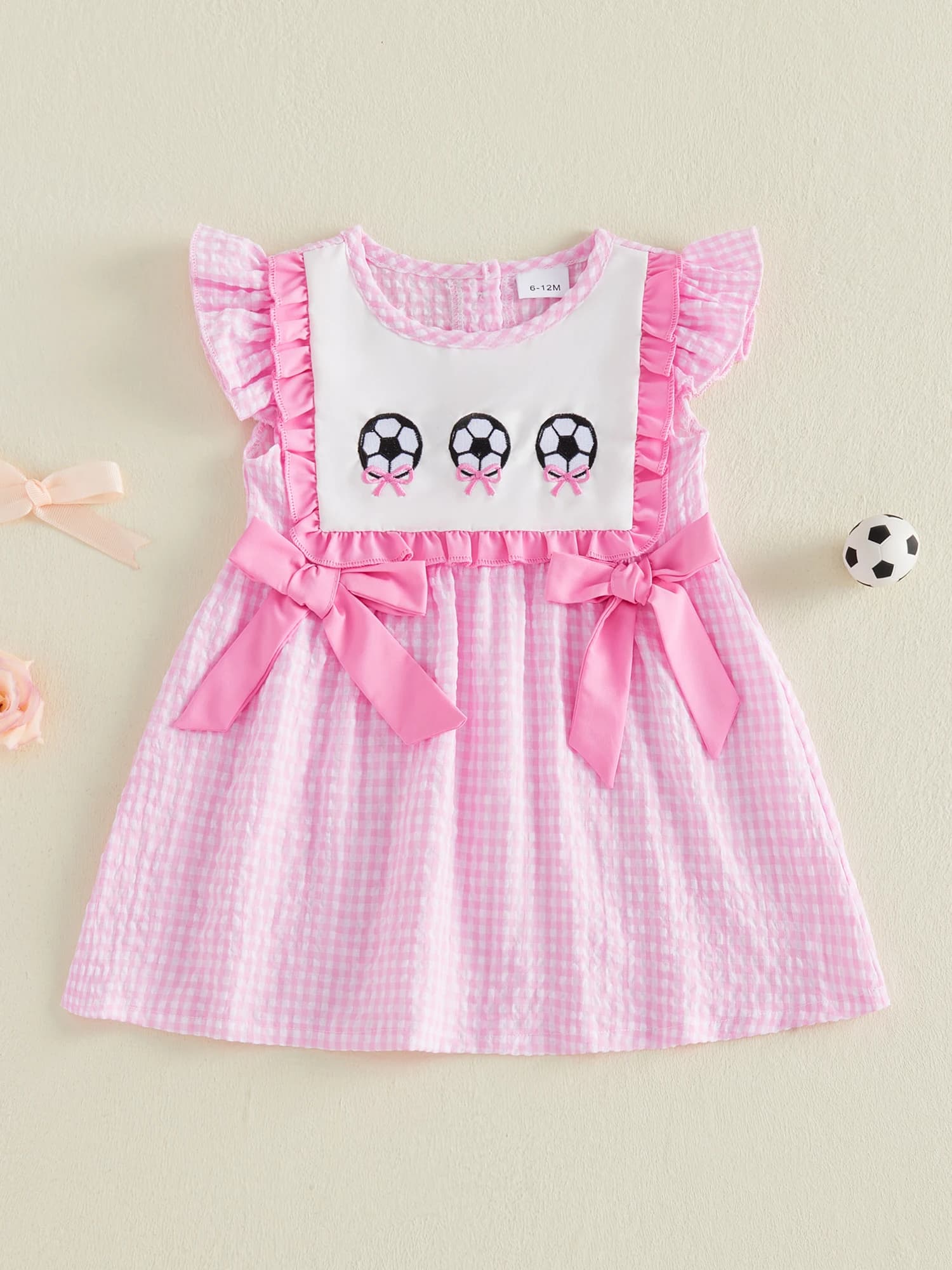 Abito da ragazza con stampa floreale e maniche arricciate con dettaglio fiocco, abito casual con scollo rotondo, abito primaverile estivo per bambini, abito da bambina