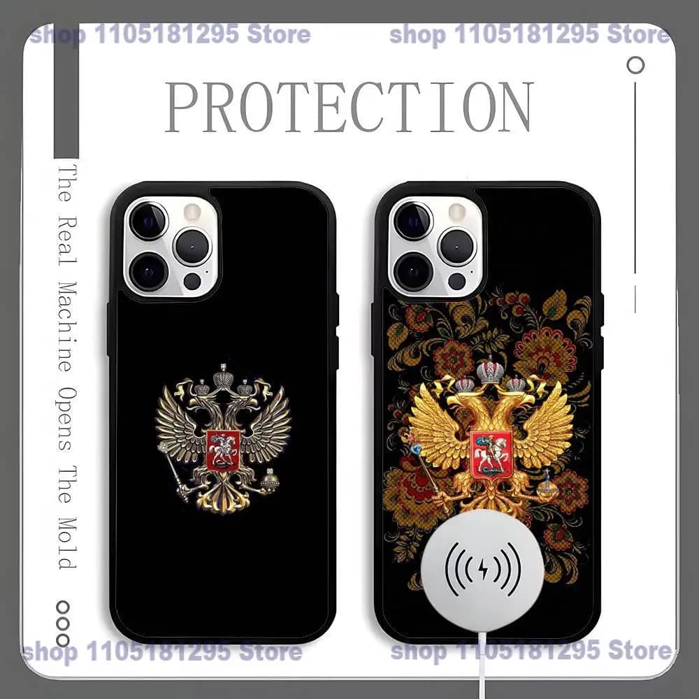 Custodia per telefono con emblema nazionale bandiera russa per iPhone 17,16,15,14,13,12,11,Pro,Max,Plus,Mini,SE4,E Magsafe Ricarica wireless
