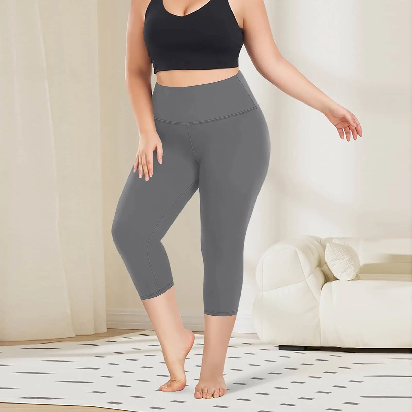 Leggings Plus Size da Donna, Casual e Sportivi, con Vita Alta ed Effetto Push-Up, Lunghezza 7/8, Pantaloni da Yoga