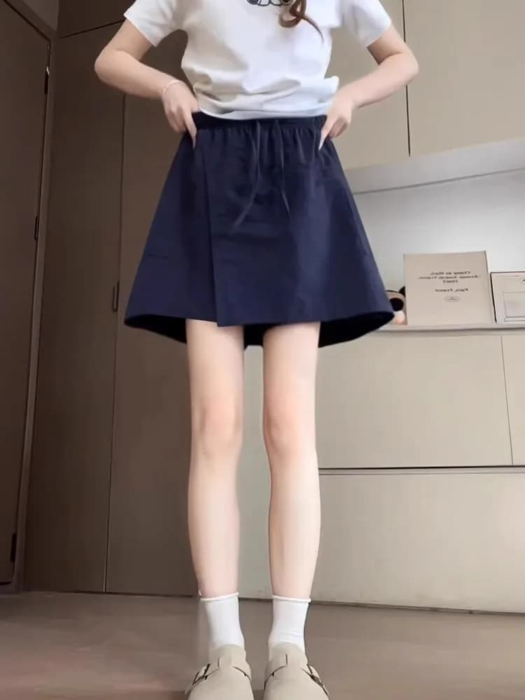 Gonna-pantalone estiva sottile a vita alta a trapezio, lunghezza al polpaccio, stile workwear, per donne curvy, nasconde i fianchi, valorizza la silhouette, stile coreano