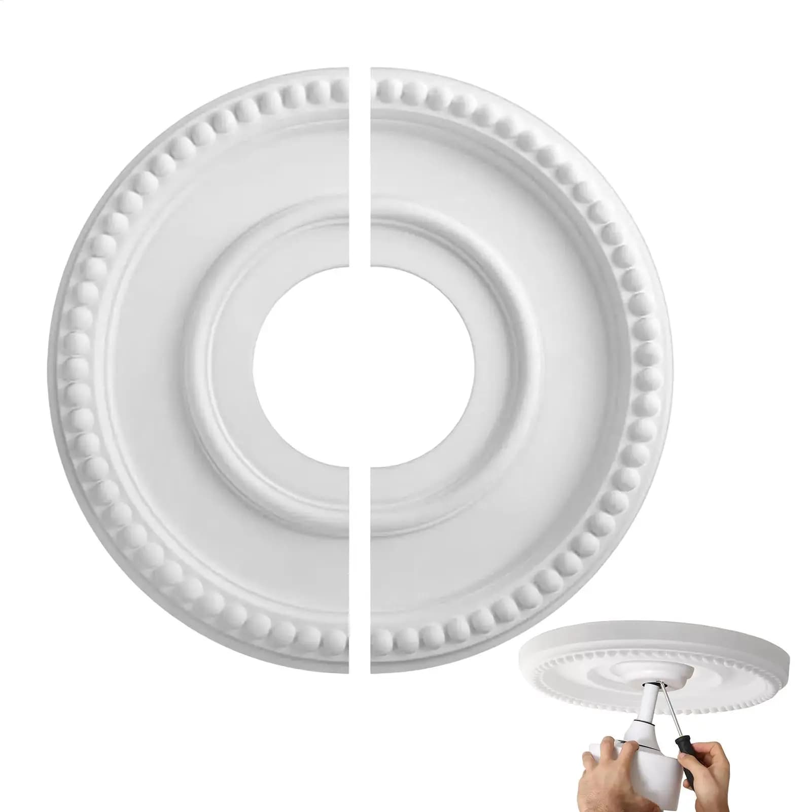 Piastra di copertura per plafoniera Piastra di copertura per ventilatore da soffitto Diametro interno 3,9 pollici Esterno 12,4 pollici Pannello in PU leggero per foro a parete sul posto di lavoro