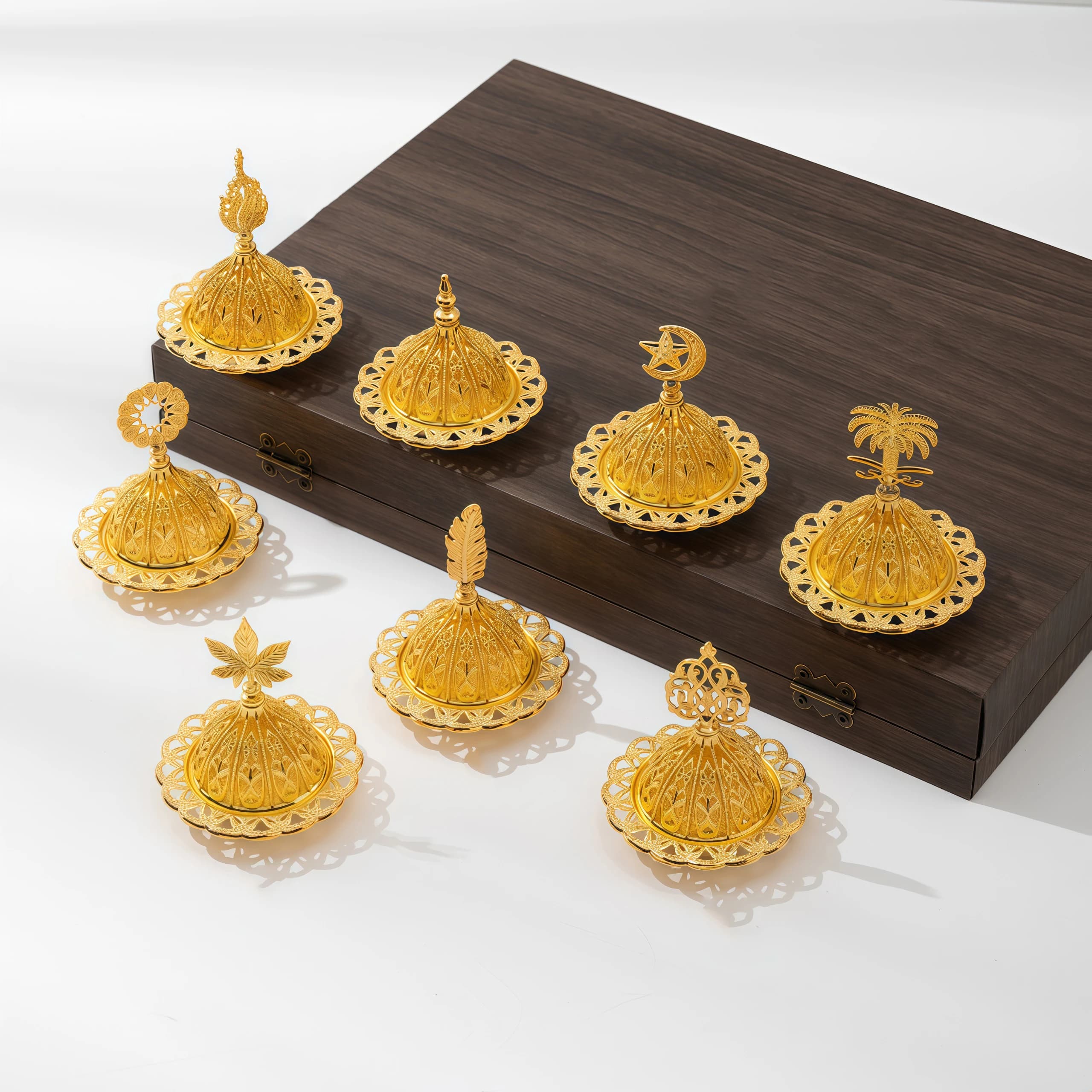 Eid Mubarak Mini Corona Retro Rame Scava Fuori Bastone di Incenso Porta Bruciatore Golden Burner Catcher Decorazione Della Casa Sandalo