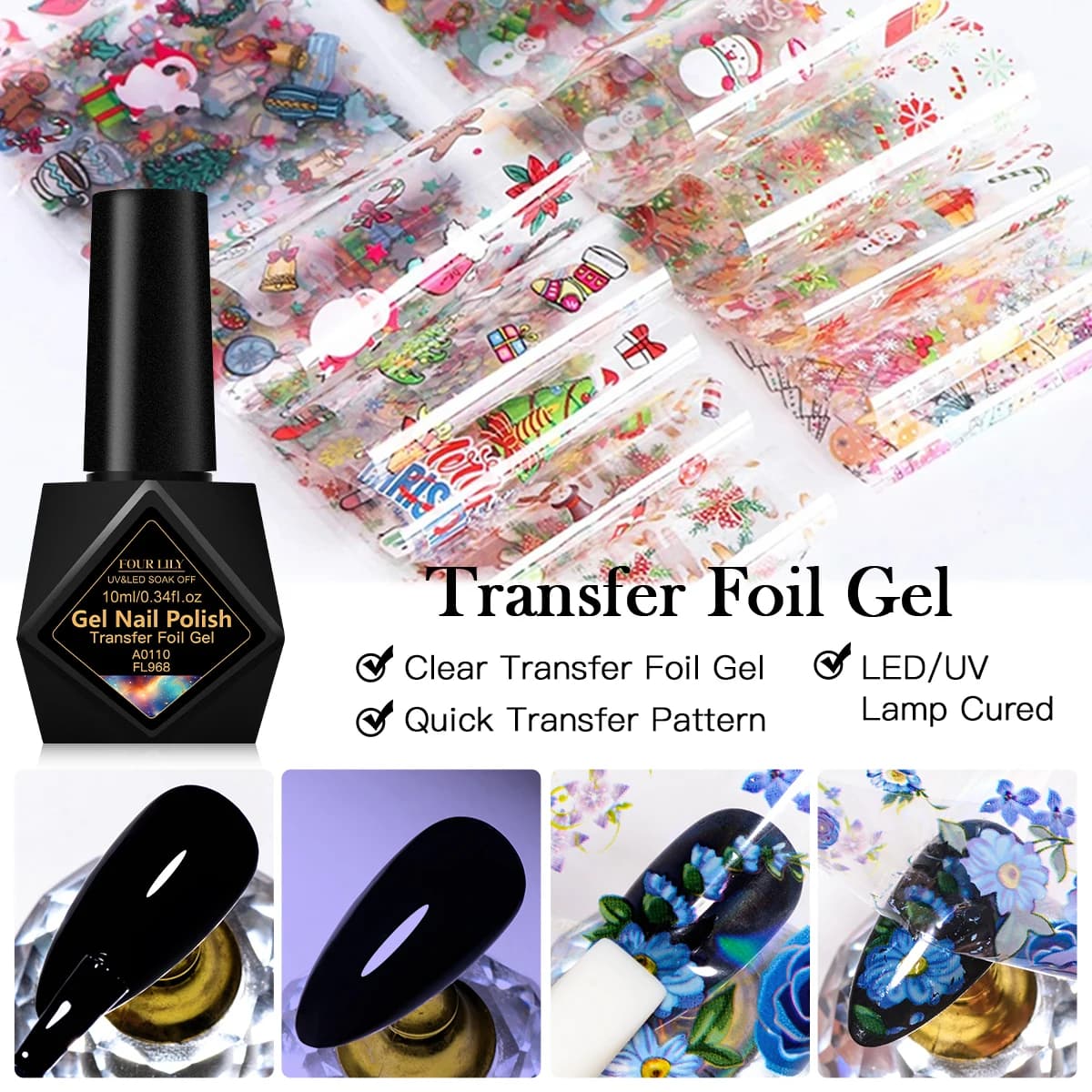 Nail Gel Transfer Foil 10ml, Gel Nail Polish, Gel for Nails Stickers, UV LED Gel for Nail Art