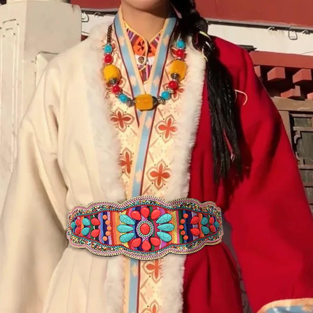 Handmade Bohemian Seed Beads Belt with Turquoise Flower Belt Women's Belt Jewelry Accessories with Elastic Chain for Turkish Ethnic belly body