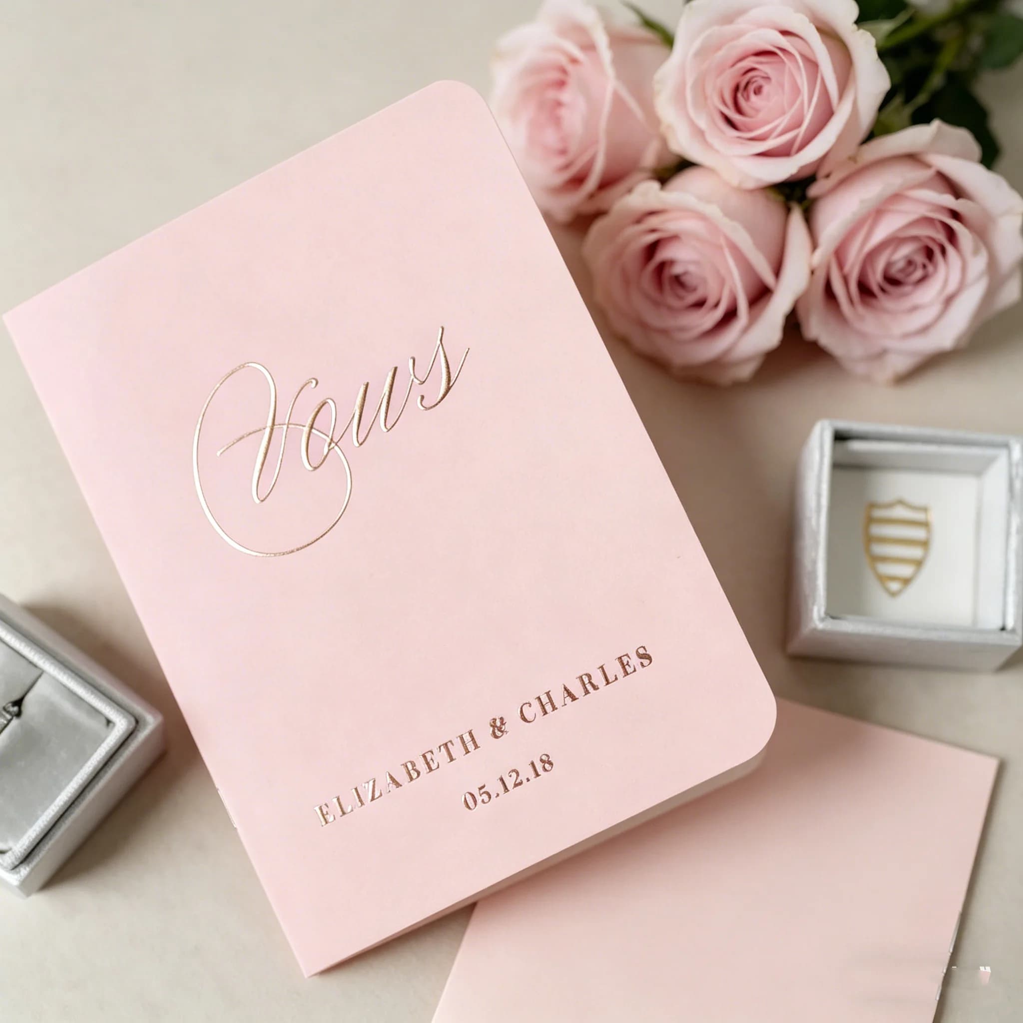 Elegant Rose Gold Foil Calligraphy Vow Book Set, Personalized Wedding Vow Books for Bride & Groom, Perfect Wedding Ceremony Gift