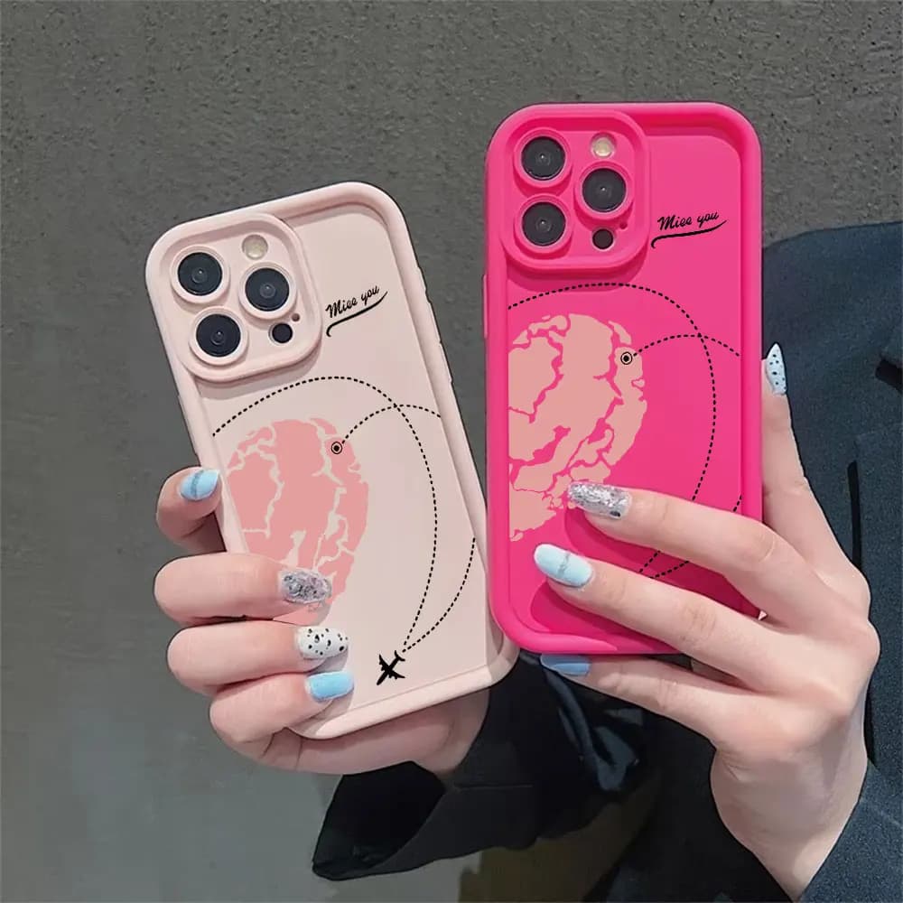Aircraft Love Heart Pattern Phone Case For iPhone 17 16 15 14 13 12 11 Pro Xs Max Mini 8 7 6s Plus XR X Air 17e 16e Soft Cover