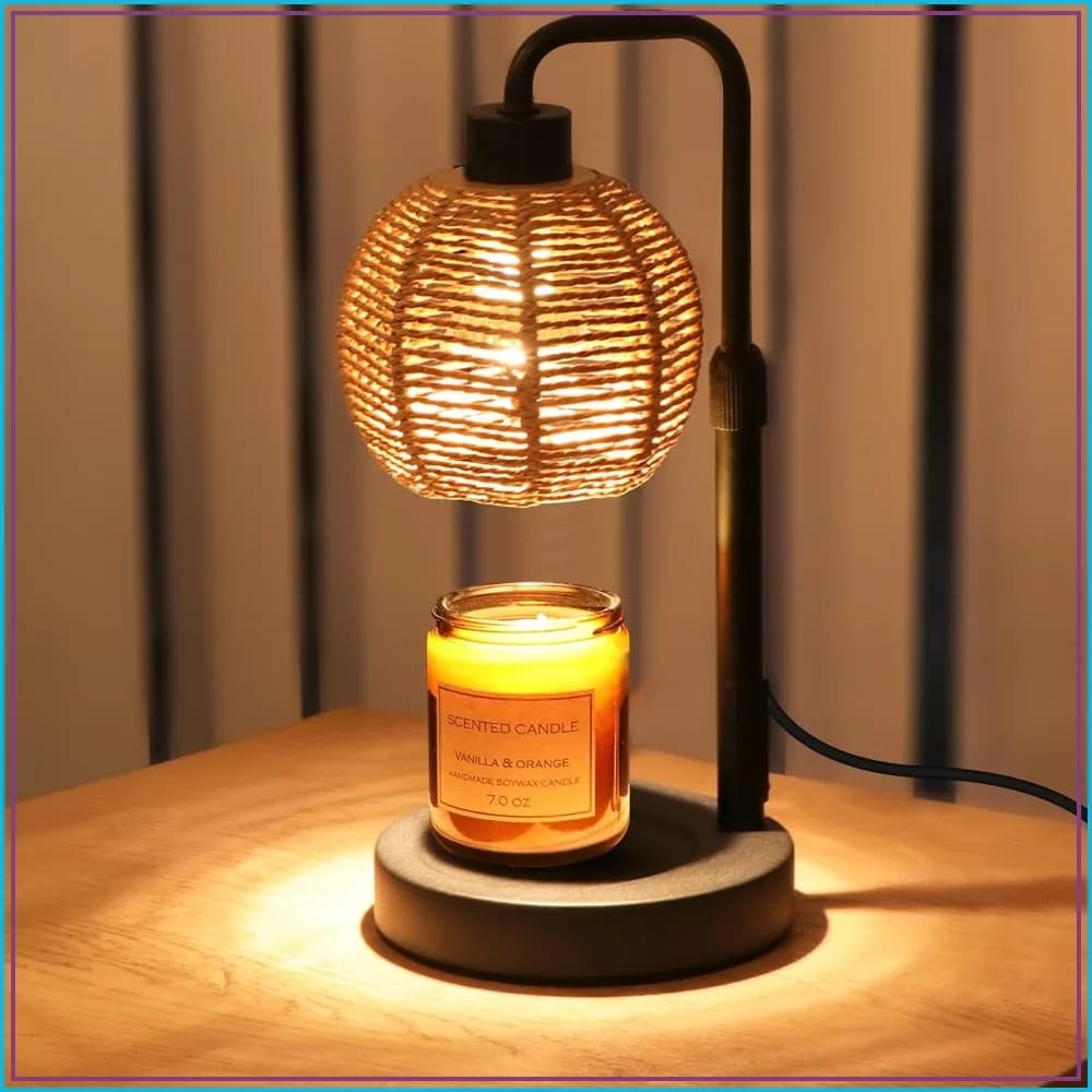 Boho Candle Warmer Lamp with Timer & Dimmer, Natural Weaving, Wax Warmer for Home Decor, Housewarming Gift