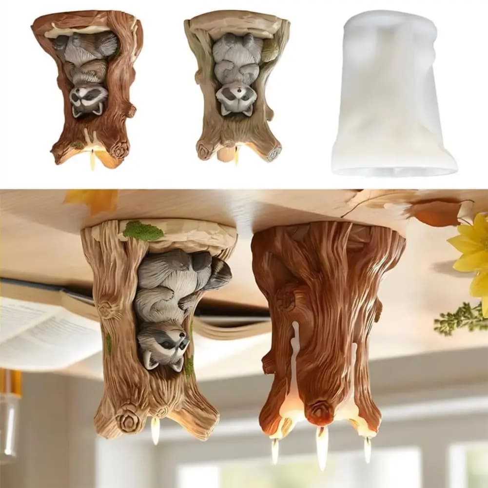 Cartone animato procione albero ceppo candela stampo in silicone 3D sollievo fatto a mano ape orso aromaterapia bambola in gesso decorazione del desktop in resina
