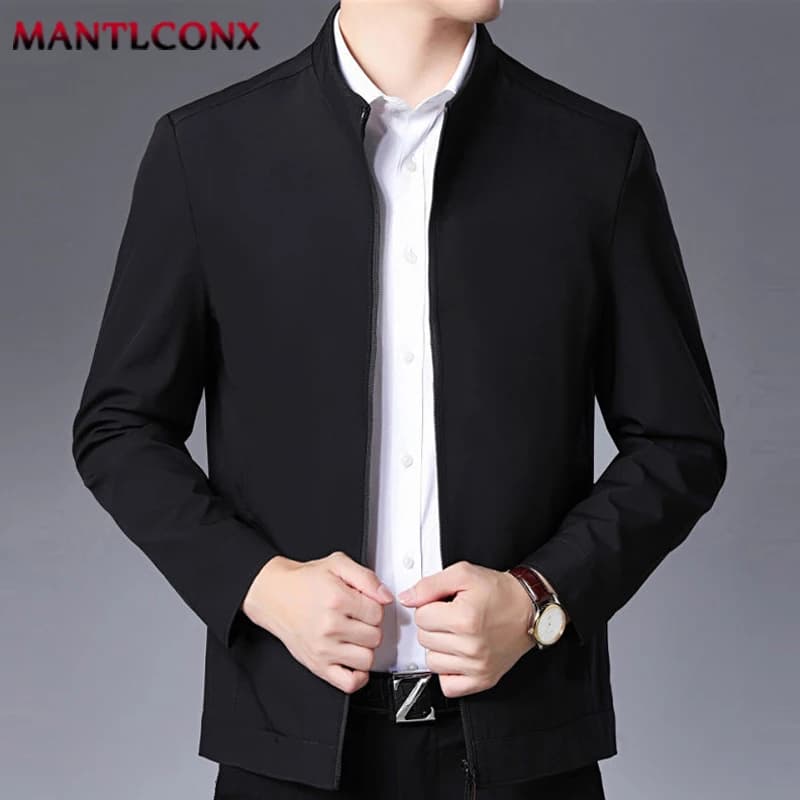 Stand Collar Casual Men's Jacket Spring New Solid Color Social Jackets for Men Business Office Dress Coat Male Outerwear Black