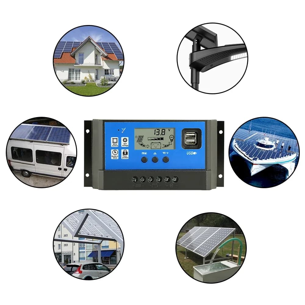 MPPT PWM 12V 24V Regolatore di carica solare automatico Uscita Pannello solare Pannello solare fotovoltaico Caricatore Regolatore batteria Doppia porta USB