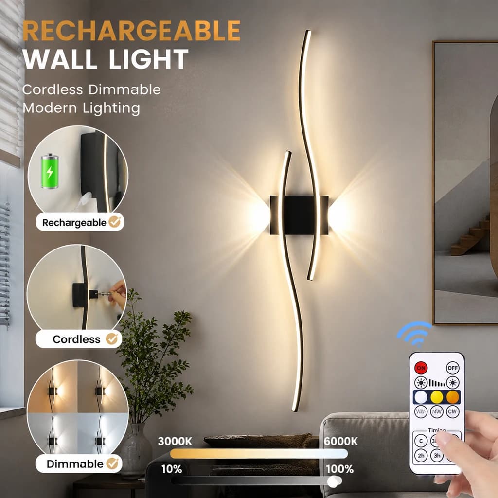 Modern LED Wireless Wall Sconces Adjustable Strip Lights For Living Rooms Bedroom Hallways Walk-in Closets Office Interior Decor