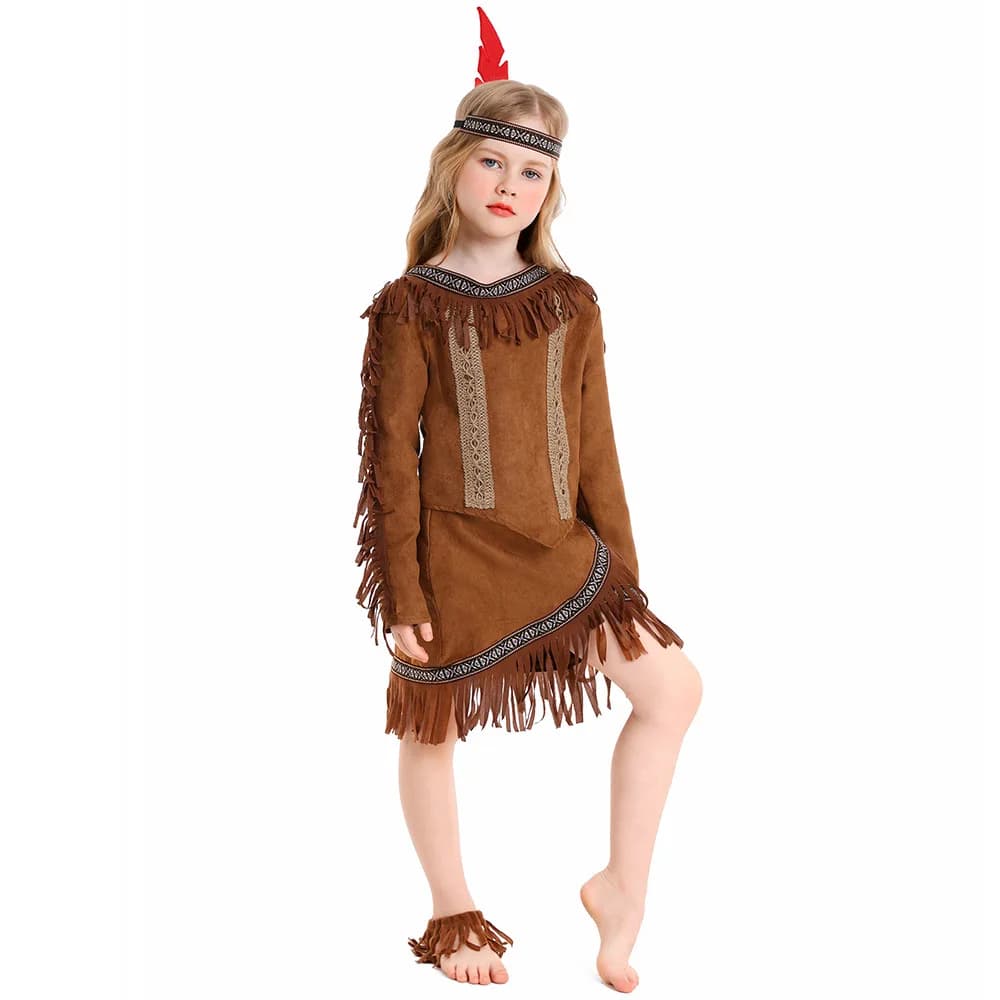 Ragazze tradizionali capo indiano Cosplay Bambini Bambini Halloween Primitive Humans Hunter Costumi Carnevale Purim Show Party Dress