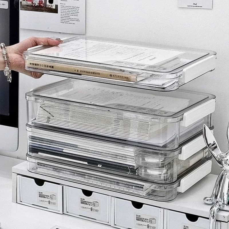 Desk Document File Box, A4 Paper Storage Box, Transparent Plastic Receipt Organizer