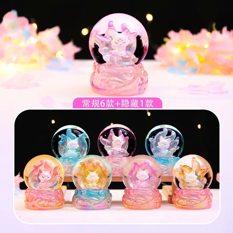 Generic Nine Tailed Fox Blind Box Figure Luminous Crystal Ball Ornament Creative Desktop Decor Cute Art Craft Gift