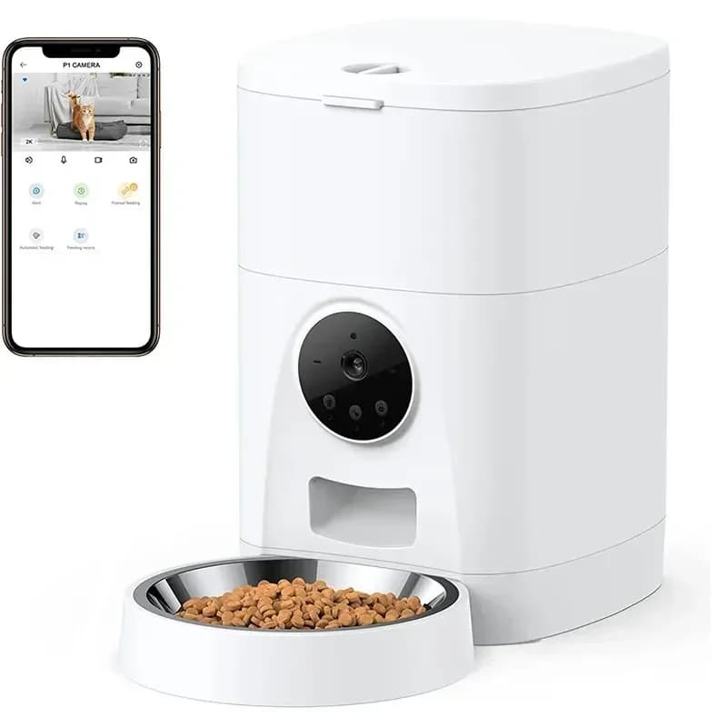 Vendite calde Vendite calde Alimentatore automatico per animali domestici con telecamera HD 1080p Wifi collegato Alimentazione 5 V per il controllo Dispenser di ciotole per cibo per cani e gatti Nuovo