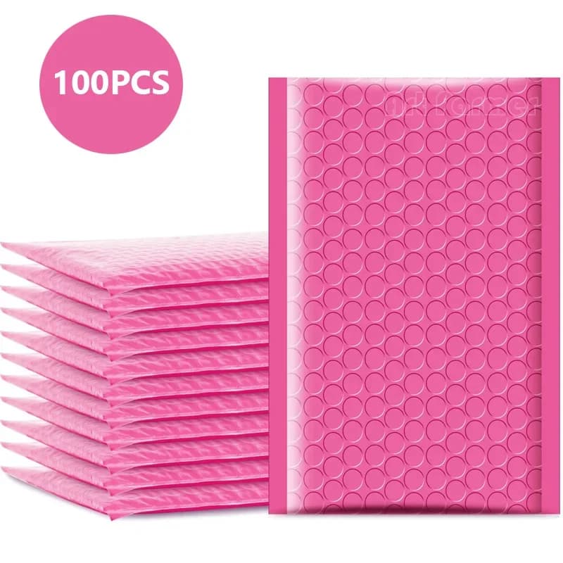 100 pezzi di imballaggio per la spedizione Busta a bolle rosa Busta per imballaggio autosigillante Borse per piccole imprese Mailer Mailing Office School