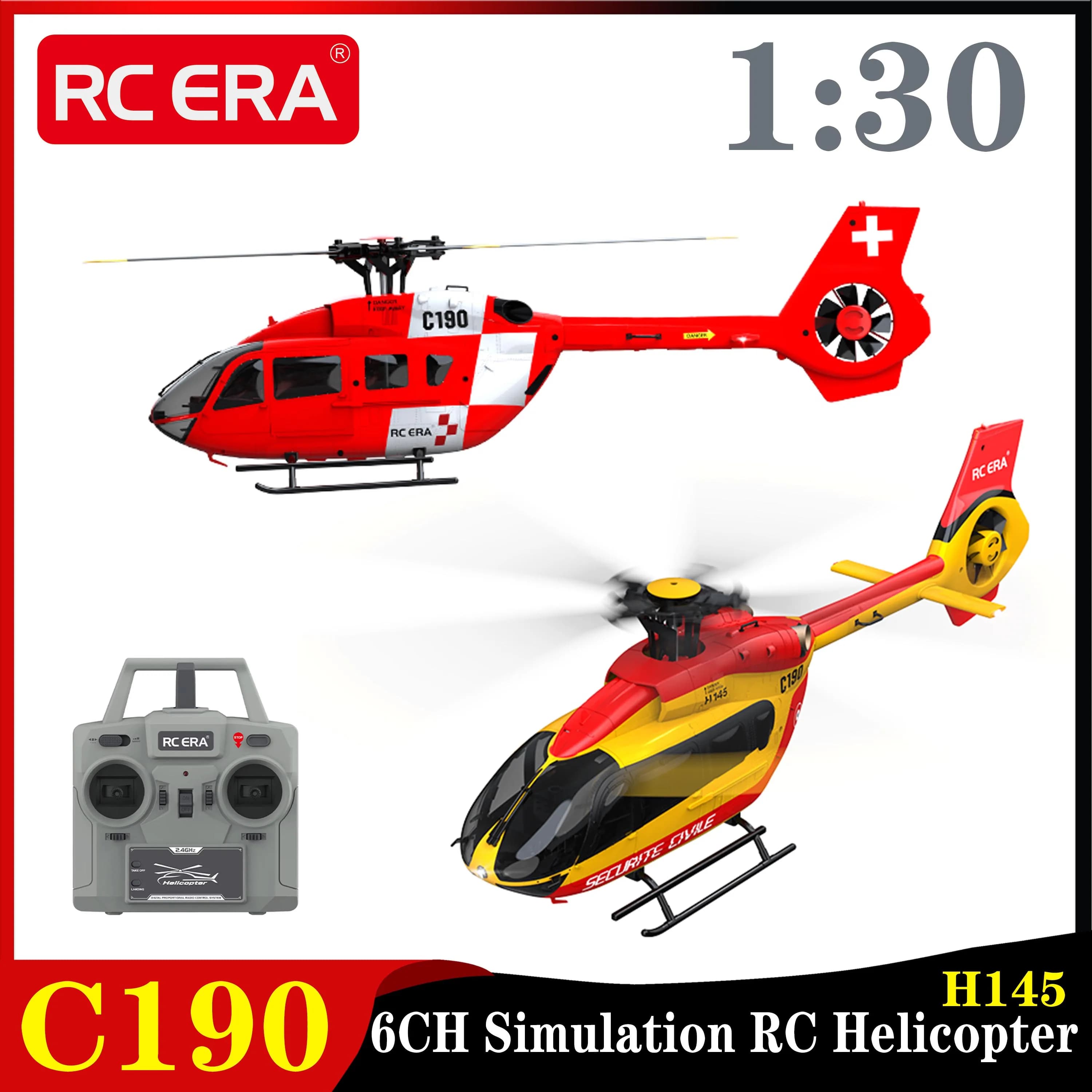 RC ERA 1:30 C190 Elicottero RC H145 2.4G 6CH Giroscopio a 6 assi Localizzazione del flusso ottico Mantenimento dell'altitudine Simulazione Flybarless Aereo RC