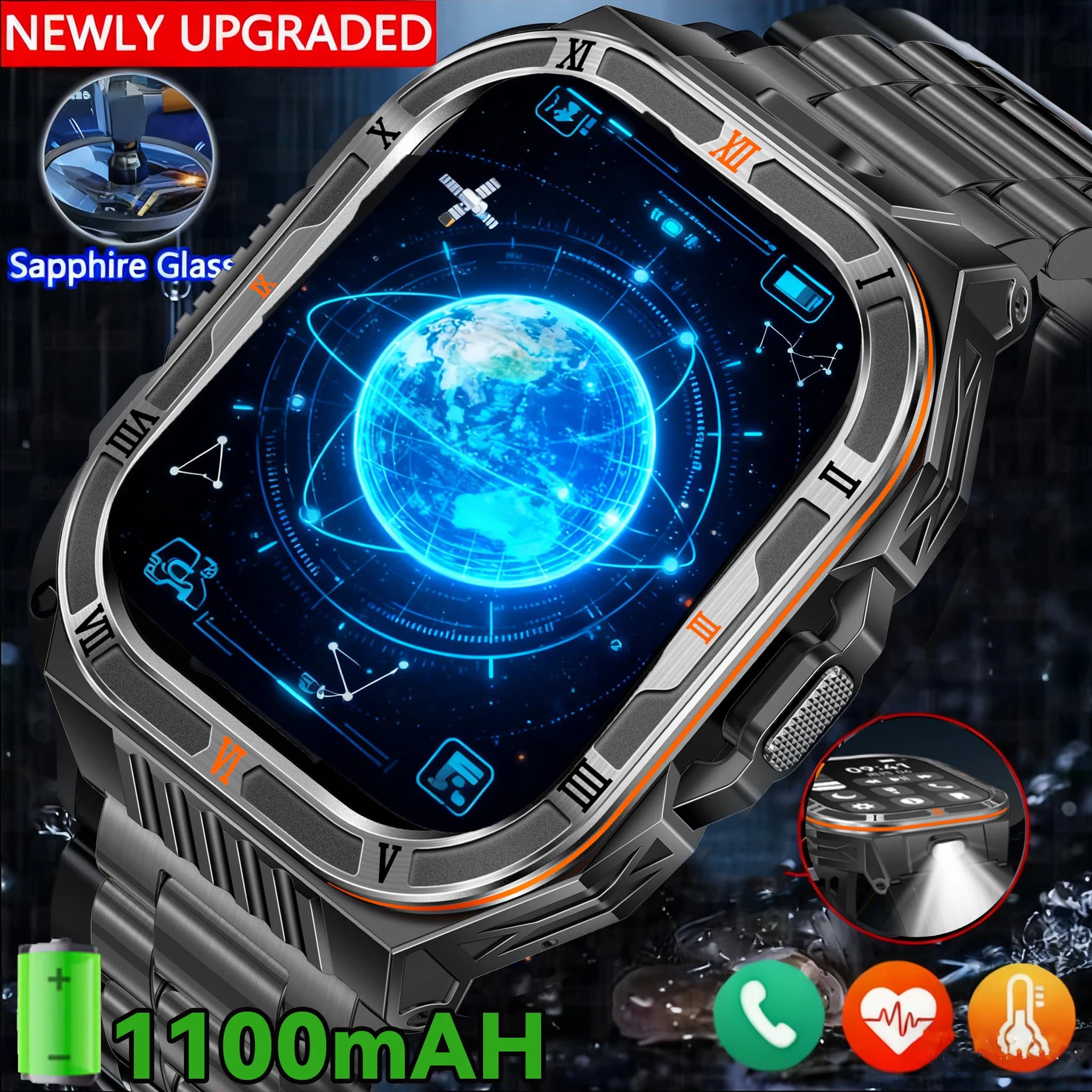 2026 New For Xiaomi Military Grade Men's Watch Enforcement 2.01 "AMOLED 5ATM Screen Waterproof Sport Fitness Tracker BT Call Smartwatch