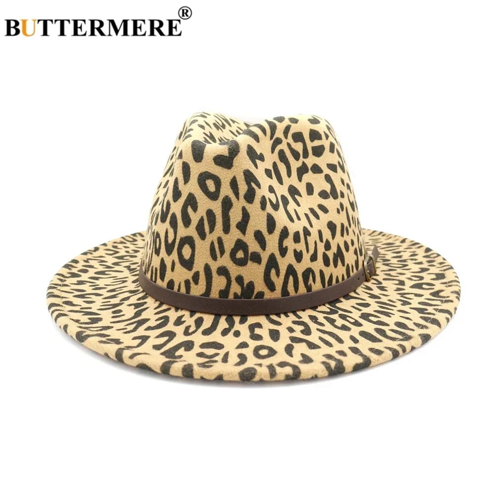 Cappello Fedora in Feltro Leopardato BUTTERMERE, Cappello Jazz in Lana di Cammello con Cintura, Cappello Panama Vintage Autunno Inverno per Donna
