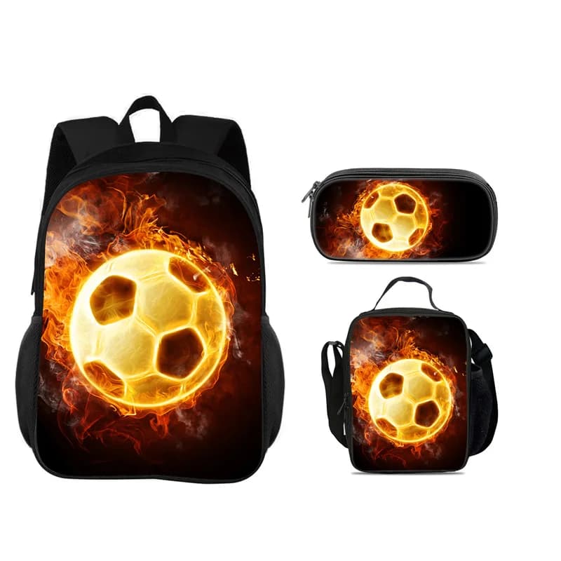 Soccer backpack, pencil case, ice pack, 3Pcs Set, new football print, best partner for male and female students going to school