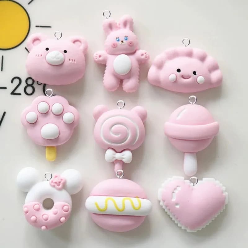 10 pezzi di cartone animato rosa gnocco cuore lecca-lecca pendenti fai da te orecchini braccialetto collana creazione di gioielli simpatico orso coniglio pendente