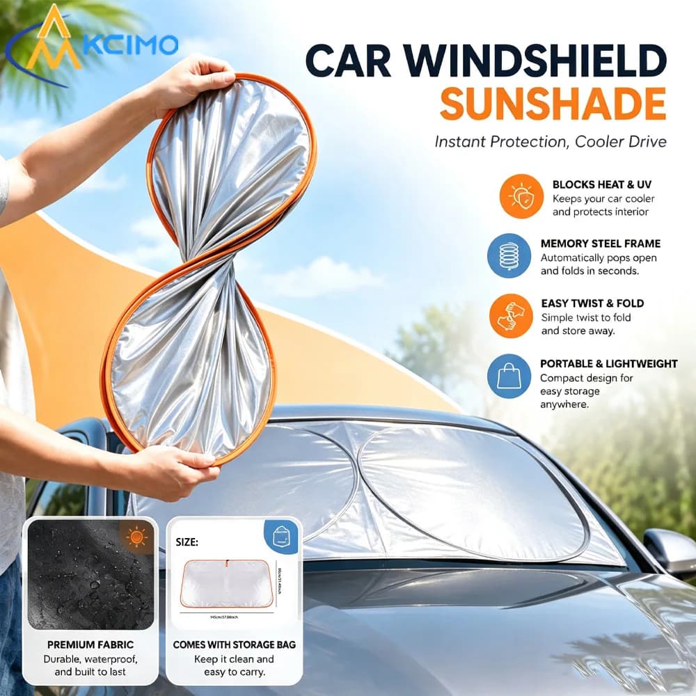 Portable Car Windshield Sunshade UV Heat Block Visor Easy Twist Fold Waterproof Auto Front Window Protection