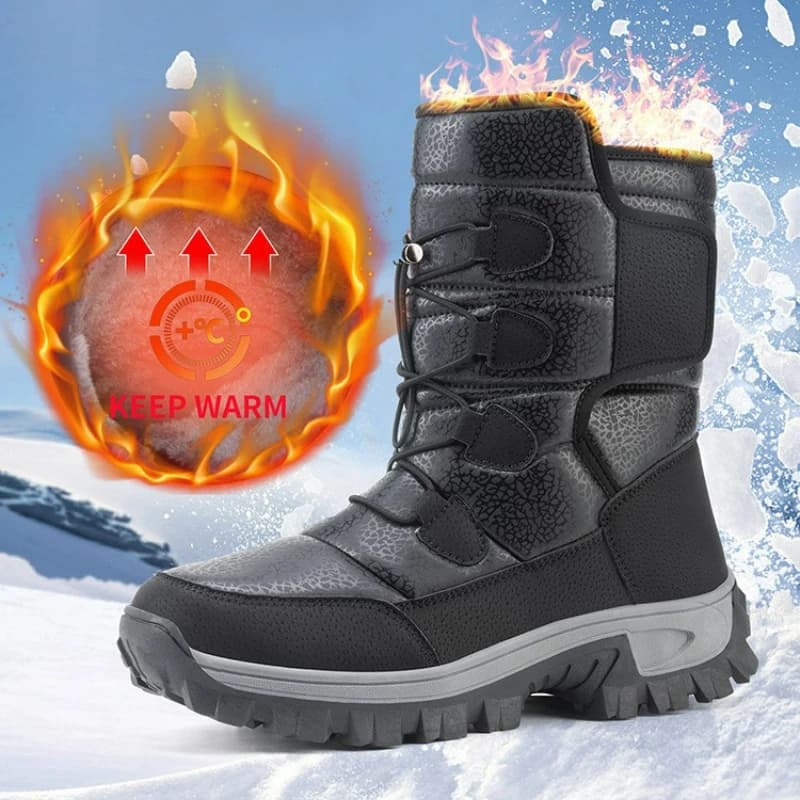Mens Boots Warm Plush Snow Boots Winter Waterproof Cotton Shoes Platform High Top Couple Boot Outdoor Anti-Slip Men Hiking Boots