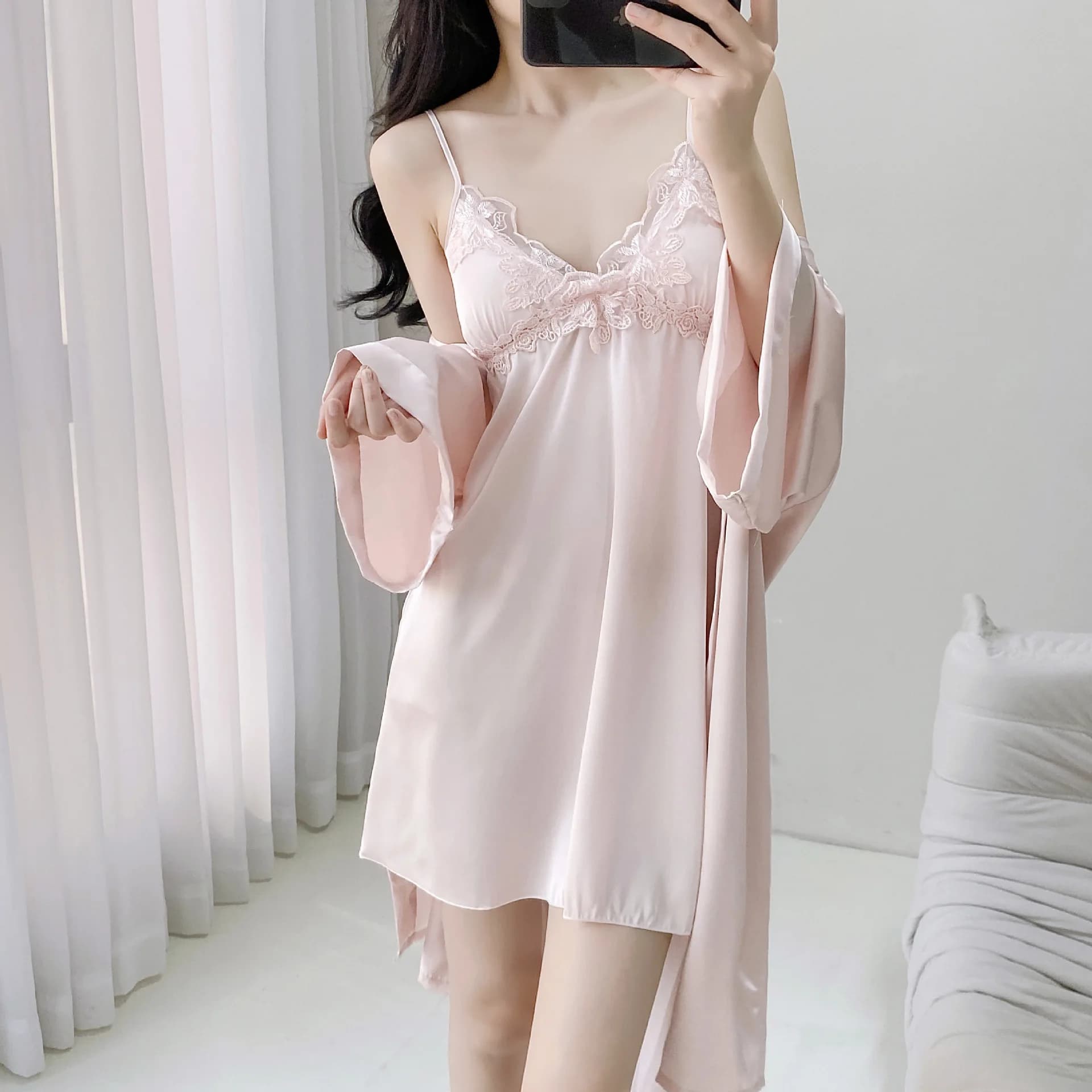 Elegante femminile in due pezzi vestaglia e abito set sexy pizzo accappatoio abito da notte camicia da notte indumenti da notte primavera estate nuovo raso homewear