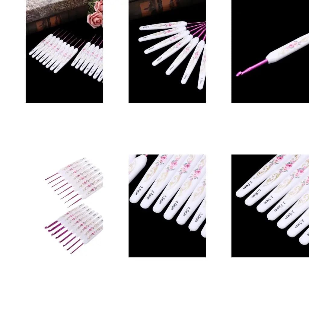 8pcs Plastic Handle Floral Aluminium Crochet Hooks Knitting Needle Set Weaving