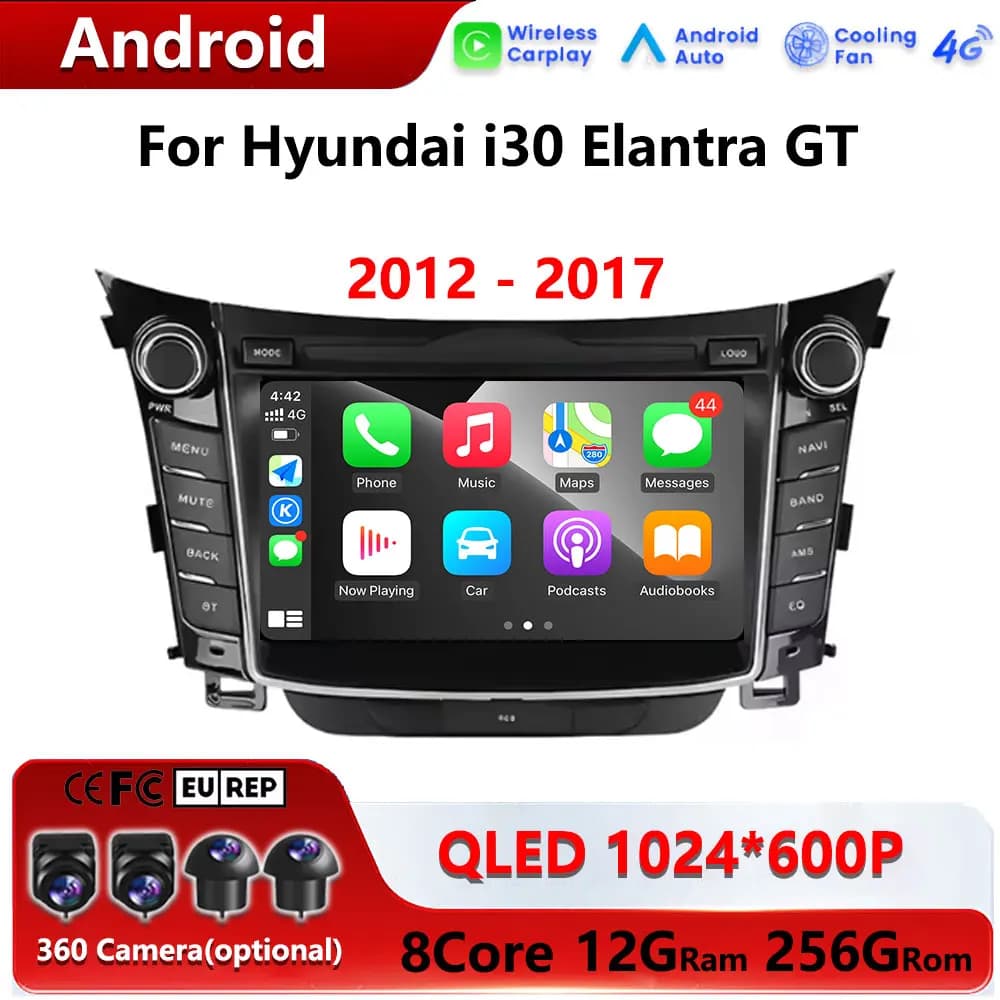7inch For Hyundai i30 Elantra GT 2012 - 2017 Car Radio Multimedia Player Carplay Android 16 WIFI 4G GPS Navigation DSP Stereo