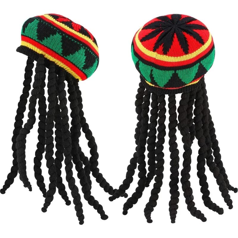 Unisex knitted braid hat Bob Rasta Beanie Cap Berretto Hip Hop Man Dreadlocks Wig Bob Marley Caribbean Fancy Dress Up Copricapo