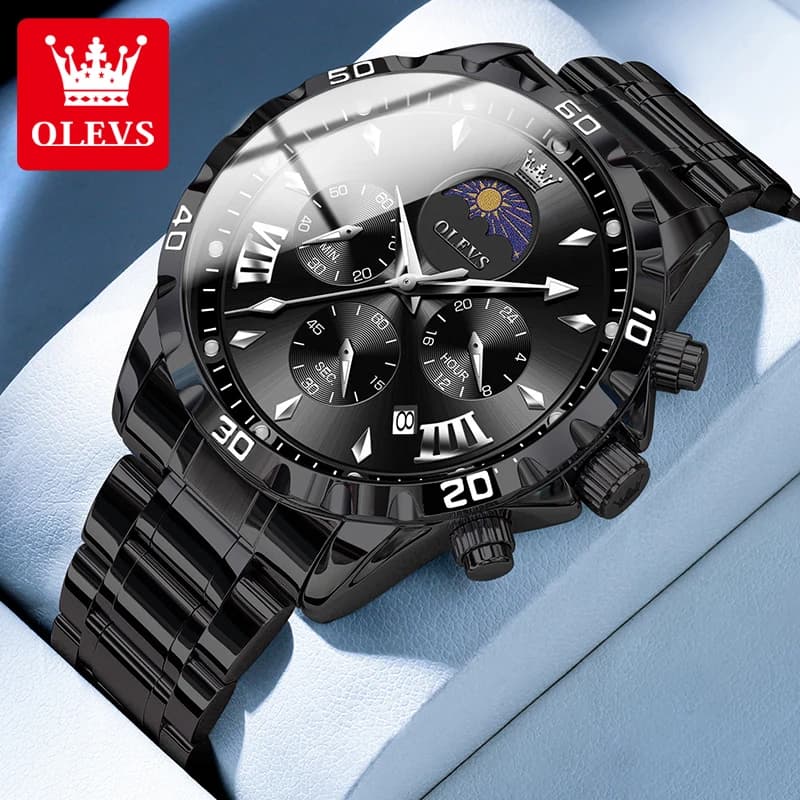 OLEVS Orologio da uomo Casual Fashion Date Moon Phase Orologi da polso al quarzo Orologi multifunzionali luminosi impermeabili per uomo 2949