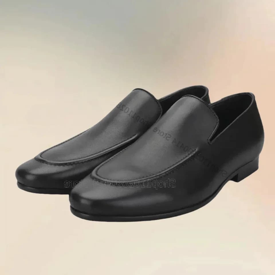 Black Sewing Design Matte Leather Men Loafers Fashion Slip On Men Shoes Luxurious Handmade Party Banquet Office Men Dress Shoes