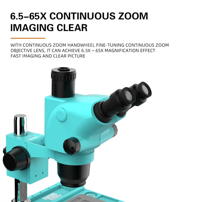Microscopio trinoculare per riparazione PCB mobile elettronica unica RF4 6.5-65X con cuscinetto di manutenzione in lega per fotocamera 2K HD per solderi del telefono