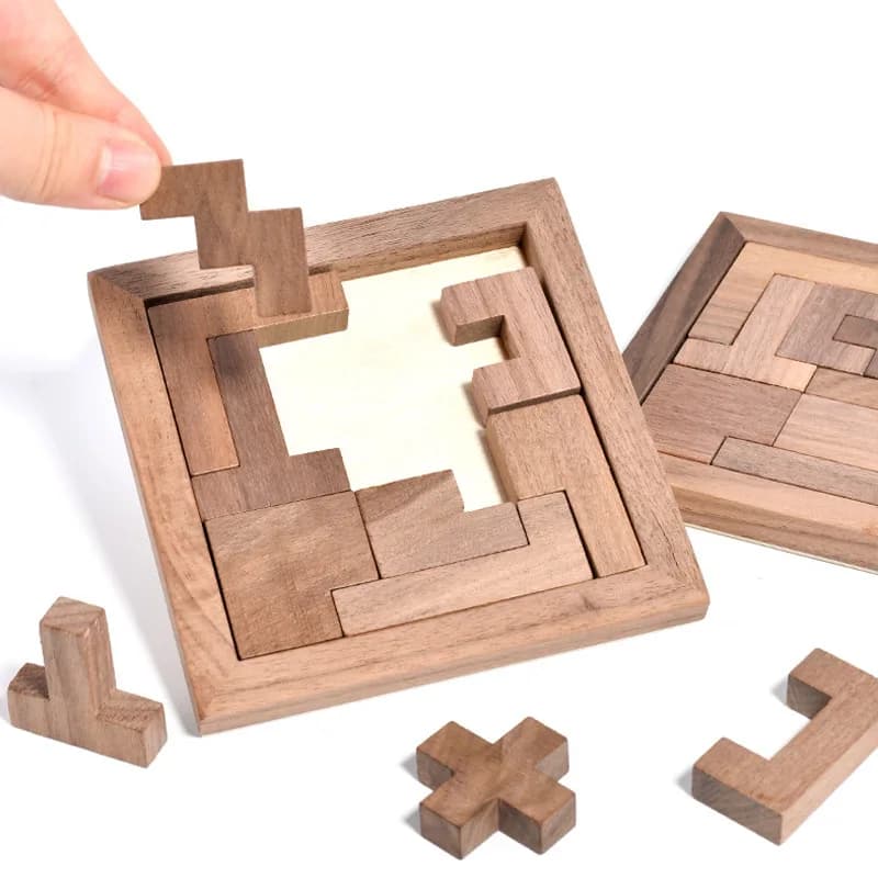 Puzzle in Legno di Noce, Blocchi Russi, Gioco di Logica, Tangram, Rompicapo, Allenamento IQ, Giocattolo Educativo Montessori, Regalo Didattico