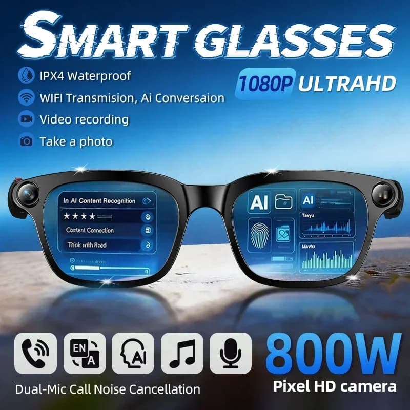 Nuovi Occhiali Intelligenti da 800W con Registrazione Video HD, Controllo Remoto, Touch, Traduttore, Assistente Vocale, Musica e Bluetooth