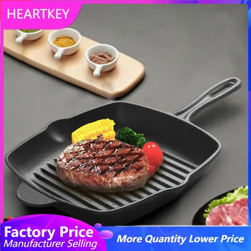 26CM Stripe cast iron pot pan with thick bottom Steak pan Kitchen for outdoor barbecue Pancake pot