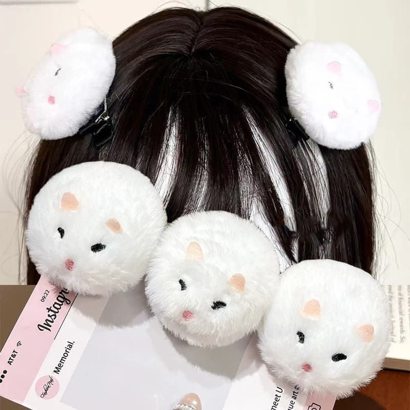 Cartoon Animal Furry White Little Hamster Hairclip Creative Cute Japanese Duckbill Clip Kawaii Mouse Shape Hairclips for Girls