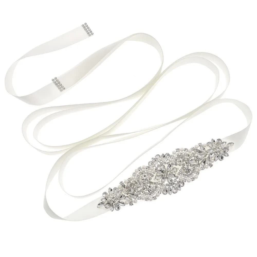 Fashion Ribbon Bridal Belt Silver Long Wedding Belt Rhinestones Korean Style Bridal Sashes Women