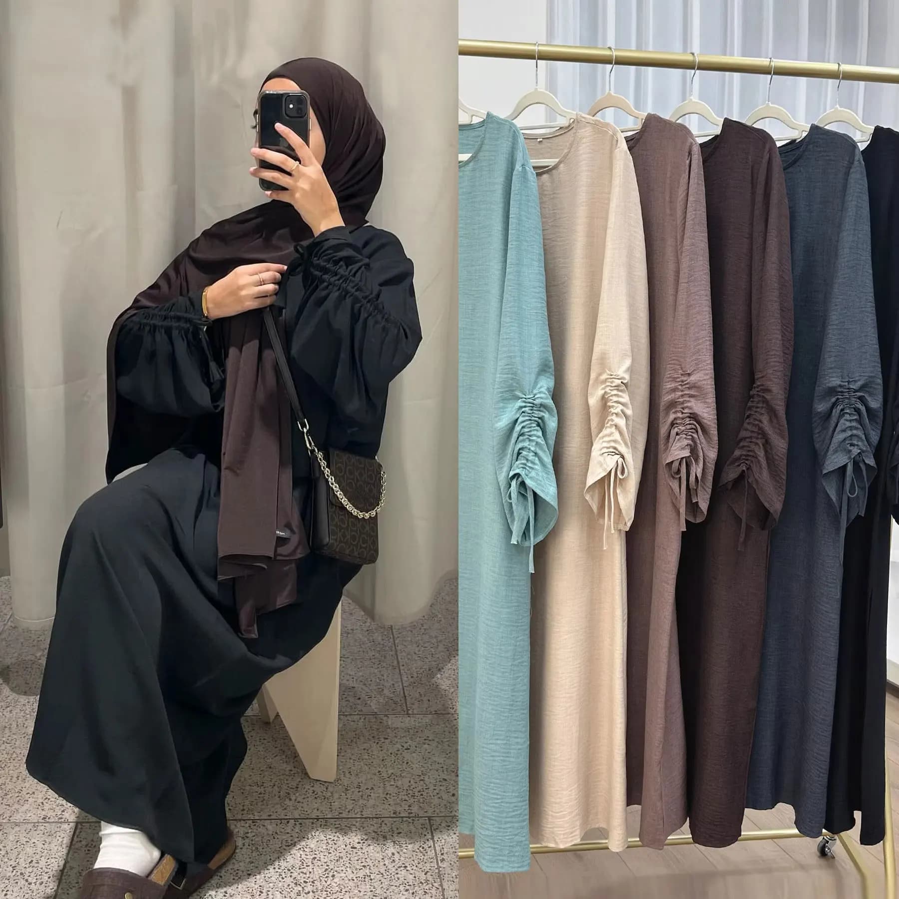 Eid Abito islamico modesto per le donne Abaya Manica con lacci Marocco Casual Ramadan Abiti Preghiera Caftano Dubai Abito lungo musulmano