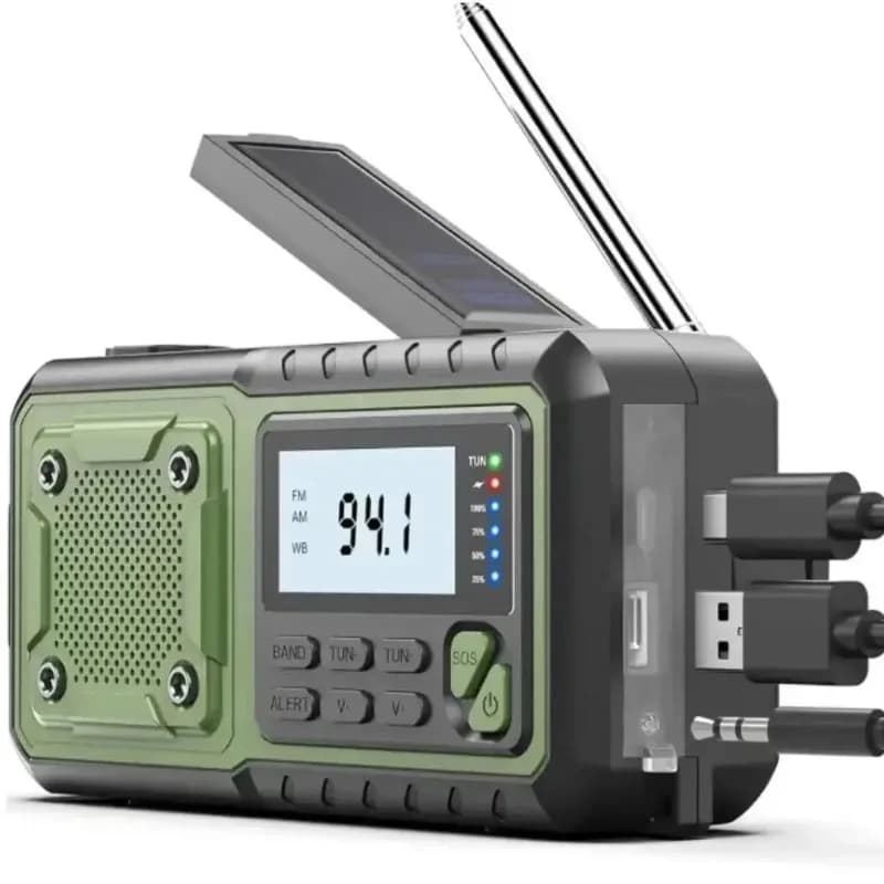 Radio di Emergenza Solare a Manovella 4000mAh AM/FM con Torcia LED Portatile e Power Bank